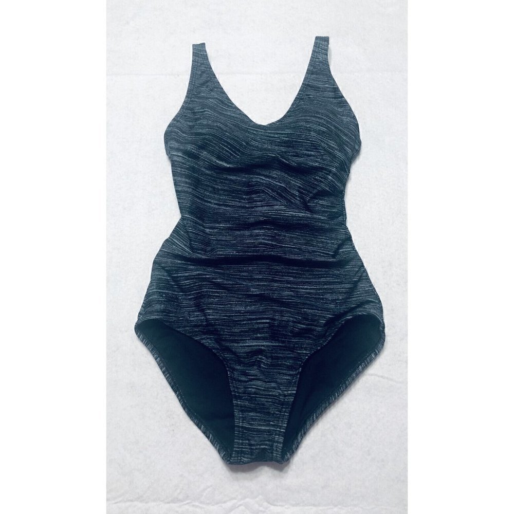 Speedo One Piece Swimsuit Size 6 Womens Black Gray Built In Bra